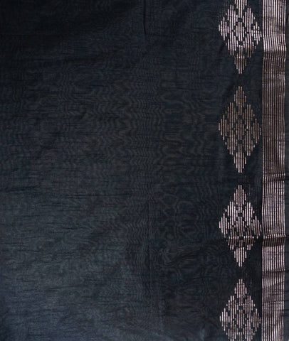 KAVVYA SOFT & LIGHT WEIGHT BLACK HANDLOOM TUSSAR SILK SAREE WITH BEAUTIFUL ABSTRACK TEMPLE MOTIF ALL OVER THE SAREE WITH HEAVY PALLU N BLOUSE