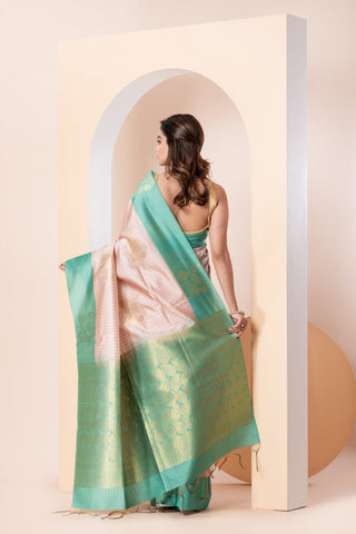 KAVVYA SOFT & LIGHT WEIGHT OFFWHITE SILK SAREE WITH CHECK WEAVED WITH COLOURFUL RESHAM AND BEAUTIFUL FLORAL MOTIFS ALL OVER THE SAREE WITH CONTRAST BORDER AND PALLU COMES WITH PALLU COLOURED CONTRAST BLOUSE