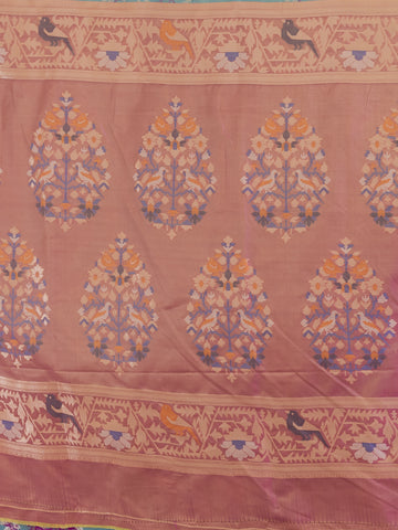 KAVVYA SOFT & LIGHT WEIGHT TWO TONE GREEN IKAT SILK SAREE