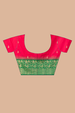 KAVVYA SOFT & LIGHT WEIGHT ROSE PINK SILK SAREE WITH CONTRAST GREEN BORDER