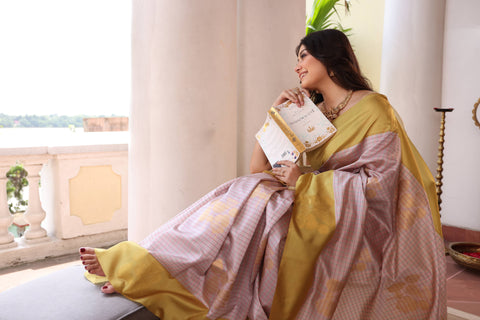 KAVVYA SOFT & LIGHT WEIGHT OFFWHITE SILK SAREE WITH CHECK WEAVED WITH COLOURFUL RESHAM AND BEAUTIFUL FLORAL MOTIFS ALL OVER THE SAREE WITH CONTRAST BORDER AND PALLU COMES WITH PALLU COLOURED CONTRAST BLOUSE