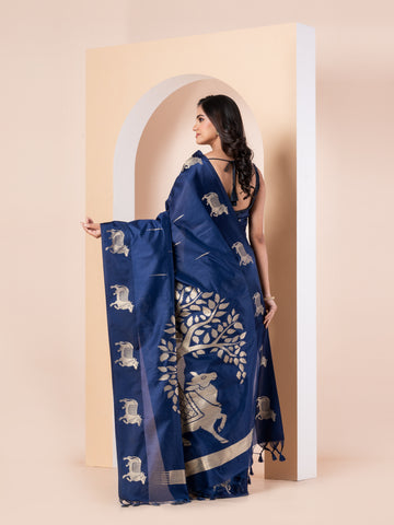 Kavvya  navy blue handloom silk saree