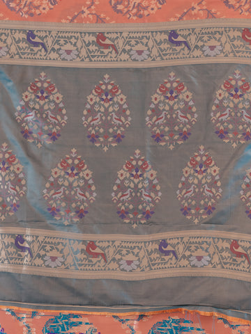 KAVVYA SOFT & LIGHT WEIGHT TWO TONE PEACH IKAT SILK SAREE