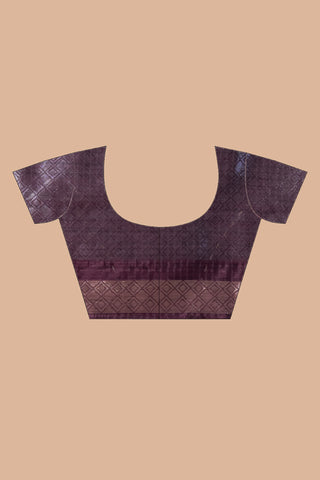 KAVVYA SOFT & LIGHT WEIGHT WINE HANDLOOM TUSSAR SAREE WITH SMALL GOLDEN N SILVER ZARI LEAF MOTIFS ALLOVER THE SAREE COMES WITH HEAVY PALLU AND SAME COLOUR BLOUSE