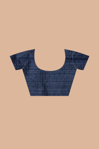 KAVVYA SOFT & LIGHT WEIGHT NAVY BLUE HANDLOOM  ROSE GOLD ZARI WEAVING SAREE IN TUSSAR FABRIC WITH BIG TEMPLE  MOTIFS ALLOVER THE SAREE