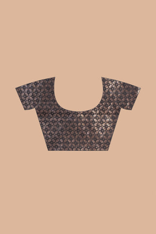 KAVVYA SOFT & LIGHT WEIGHT BLACK HANDLOOM SAREE WITH BIG TEMPLE DESIGN BORDER AND SMALL GEOMETRIC MOTIFS IN THE BODY COMES WITH SAME COLOUR HEAVY WEAVED BLOUSE