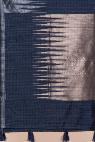 KAVVYA SOFT & LIGHT WEIGHT NAVY BLUE HANDLOOM  ROSE GOLD ZARI WEAVING SAREE IN TUSSAR FABRIC WITH BIG TEMPLE  MOTIFS ALLOVER THE SAREE