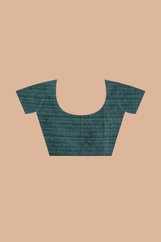 KAVVYA SOFT & LIGHT WEIGHT DARK GREEN HANDLOOM WEAVED TUSSAR SAREE WITH BEAUTIFUL MOTIF ALLOVER THE SAREE IN SILVER AND GOLDEN ZARI COMES WITH SAME COLOUR BLOUSE