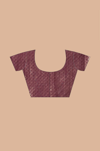 KAVVYA SOFT & LIGHT WEIGHT   WINE HANDLOOM SAREE WITH ALLOVER GOLDEN ZARI TEMPLE MOTIFS