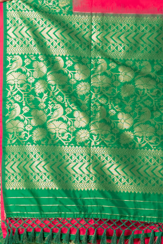 KAVVYA SOFT & LIGHT WEIGHT ROSE PINK SILK SAREE WITH CONTRAST GREEN BORDER
