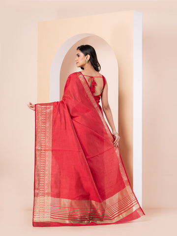 KAVVYA RED WEAVING SILK SAREE