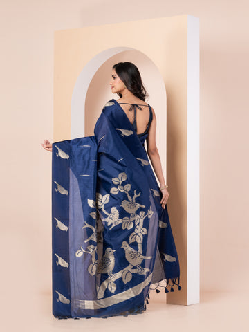 KAVVYA NAVY BLUE HANDLOOM SILK SAREE