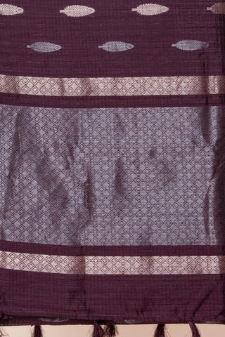 KAVVYA SOFT & LIGHT WEIGHT WINE HANDLOOM TUSSAR SAREE WITH SMALL GOLDEN N SILVER ZARI LEAF MOTIFS ALLOVER THE SAREE COMES WITH HEAVY PALLU AND SAME COLOUR BLOUSE