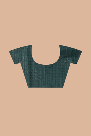 KAVVYA SOFT & LIGHT WEIGHT DARK GREEN HANDLOOM WEAVED TUSSAR SAREE WITH BEAUTIFUL GEMOTRIC FIGURES IN THE SAREE SAME COLOUR BLOUSE AND HEAVY PALLU