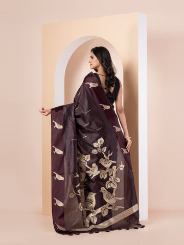 KAVVYA BROWN HANDLOOM SILK SAREE