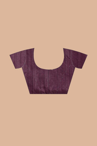 KAVVYA SOFT & LIGHT WEIGHT WINE HANDLOOM  ROSE GOLD ZARI WEAVING SAREE IN TUSSAR FABRIC WITH BIG TEMPLE  MOTIFS ALLOVER THE SAREE