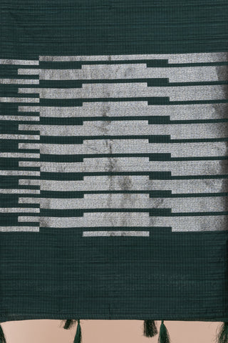 KAVVYA SOFT & LIGHT WEIGHT DARK GREEN HANDLOOM WEAVED TUSSAR SAREE WITH BEAUTIFUL GEMOTRIC FIGURES IN THE SAREE SAME COLOUR BLOUSE AND HEAVY PALLU