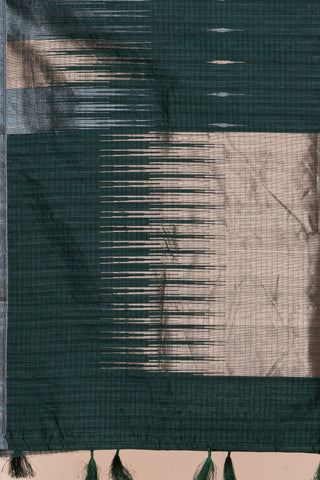 KAVVYA SOFT & LIGHT WEIGHT DARK GREEN HANDLOOM  ROSE GOLD ZARI WEAVING SAREE IN TUSSAR FABRIC WITH BIG TEMPLE  MOTIFS ALLOVER THE SAREE