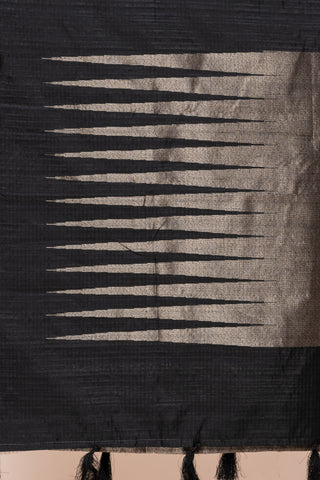 KAVVYA SOFT & LIGHT WEIGHT BLACK HANDLOOM  ROSE GOLD ZARI WEAVING SAREE IN TUSSAR FABRIC WITH BIG TEMPLE  MOTIFS ALLOVER THE SAREE