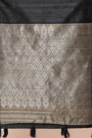 KAVVYA SOFT & LIGHT WEIGHT BLACK HANDLOON TUSSAR SILK SAREE WITH BEAUTIFUL GEOMETRIC ROUND MOTIFS IN THE BODY COMES WITH CONTRAST PALLU N BLOUSE