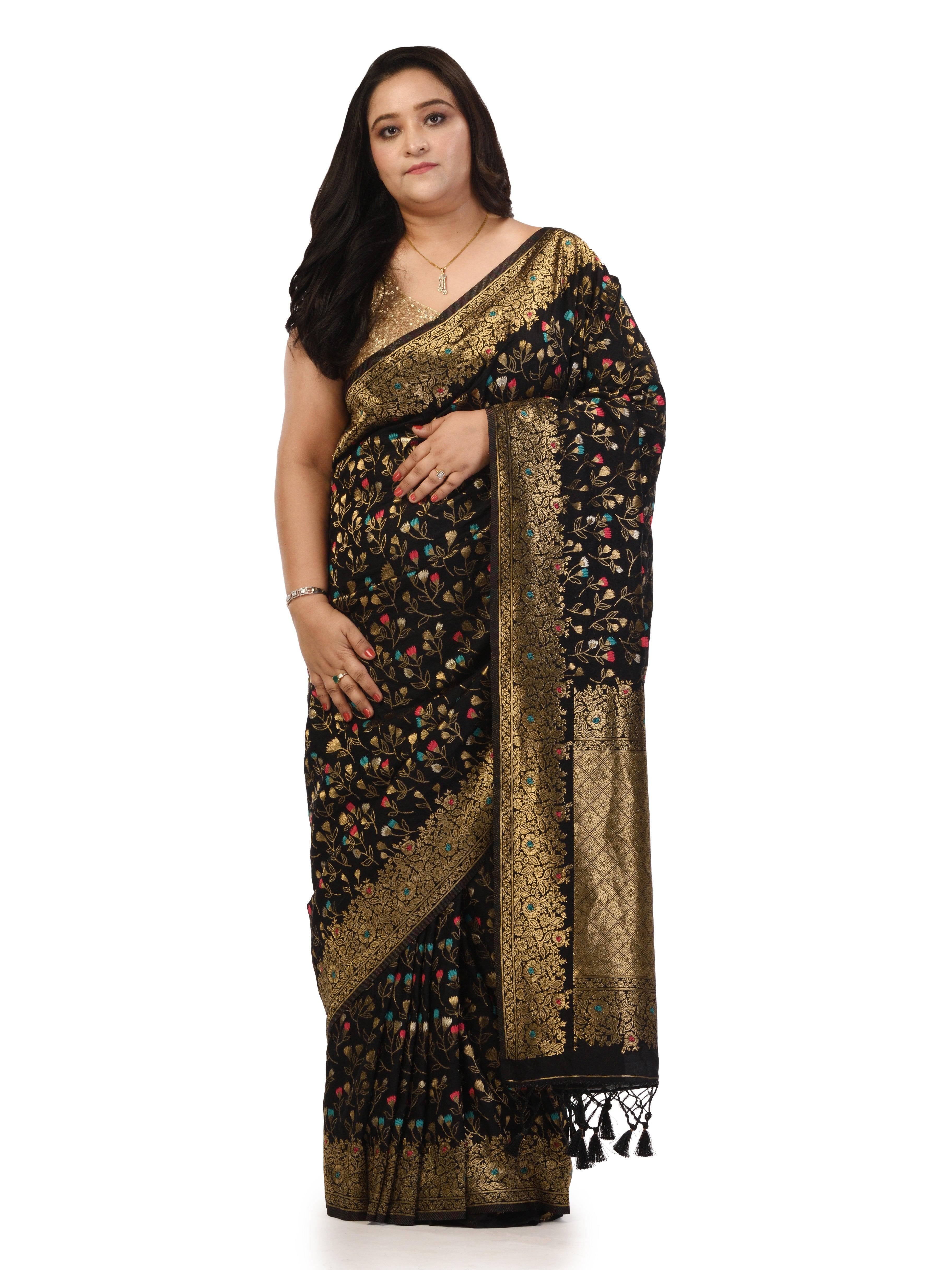 Kavvya Black Soft & Lightweight Weaving Creamy Silk Saree - KAVVYA 