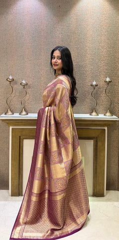 Elegant mauve silk saree with intricate floral motifs