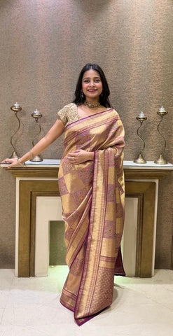 Elegant mauve silk saree with intricate floral motifs