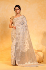 KAVVYA soft & lightweight grey color benarasi handloom saree - KAVVYA 
