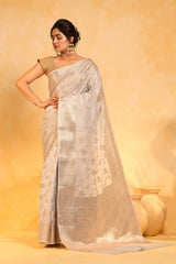 KAVVYA soft & lightweight grey color benarasi handloom saree - KAVVYA 