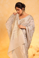 KAVVYA soft & lightweight grey color benarasi handloom saree - KAVVYA 
