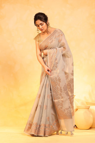 KAVVYA soft & lightweight melange grey color benarasi handloom saree - KAVVYA 