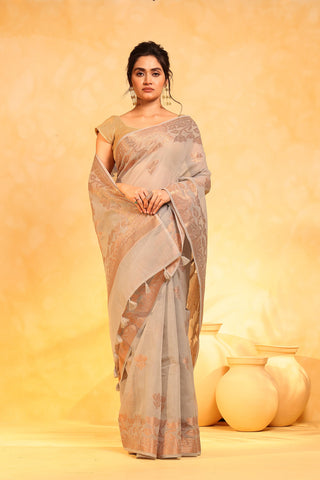 KAVVYA soft & lightweight melange grey color benarasi handloom saree - KAVVYA 