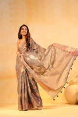 KAVVYA soft & lightweight ash grey color benarasi handloom saree - KAVVYA 