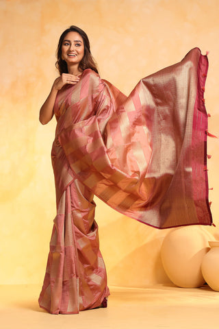 KAVVYA soft & lightweight pink color benarasi handloom saree - KAVVYA 