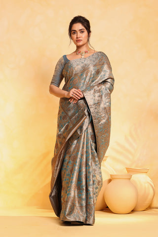 KAVVYA soft and lightweight champagne color weaving silk saree - KAVVYA 