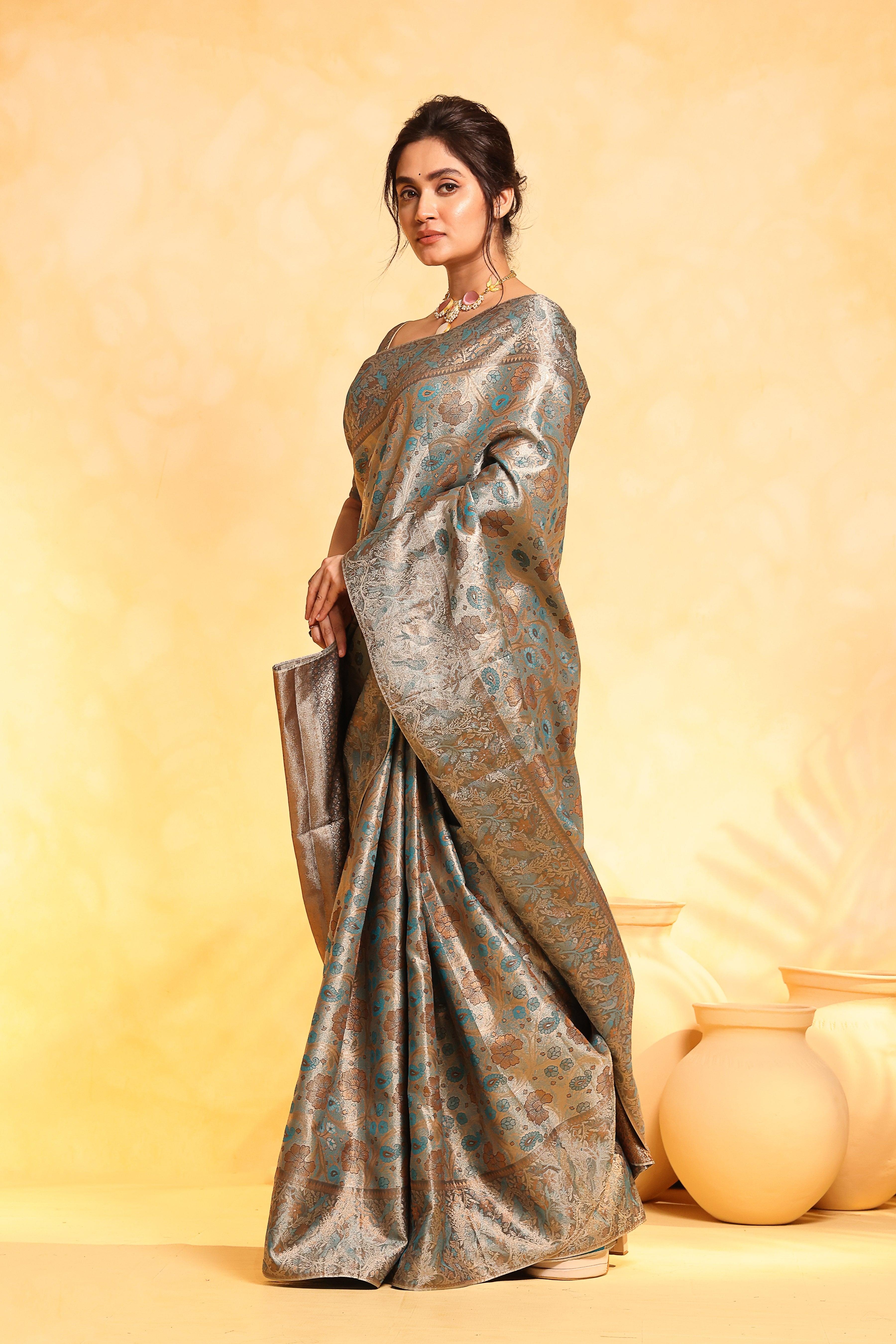 KAVVYA soft and lightweight champagne color weaving silk saree - KAVVYA 