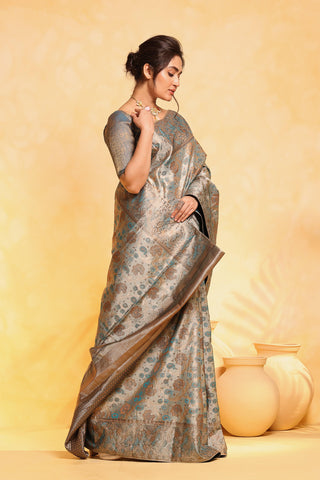 KAVVYA soft and lightweight champagne color weaving silk saree - KAVVYA 