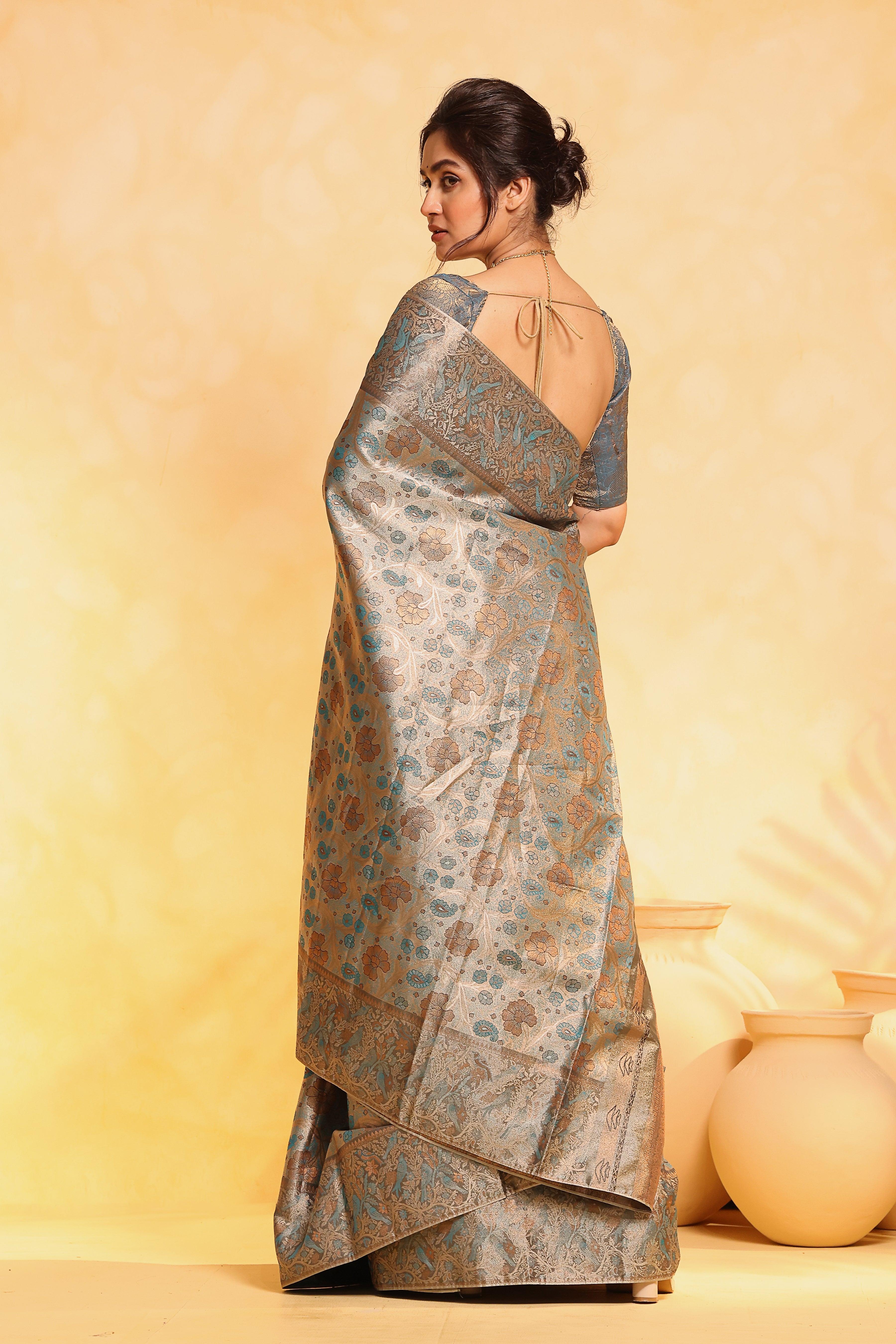 KAVVYA soft and lightweight champagne color weaving silk saree - KAVVYA 