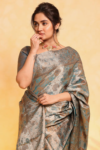 KAVVYA soft and lightweight champagne color weaving silk saree - KAVVYA 