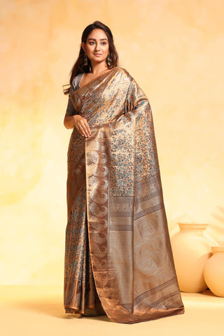 KAVVYA soft and lightweight bronze color weaving silk saree - KAVVYA 