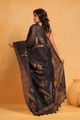 KAVVYA soft & lightweight navy blue color benarasi handloom saree - KAVVYA 