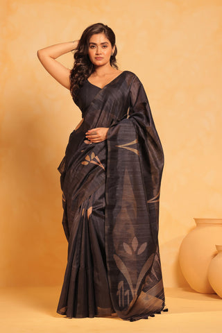 KAVVYA soft & lightweight navy blue color benarasi handloom saree - KAVVYA 