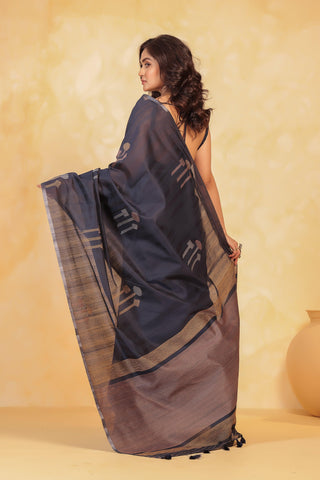 KAVVYA soft & lightweight navy blue color benarasi handloom saree - KAVVYA 