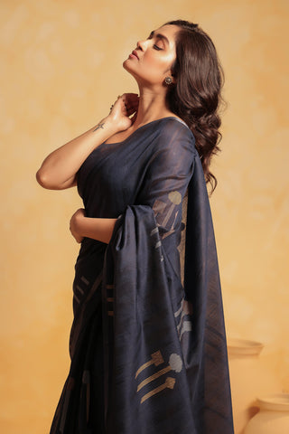 KAVVYA soft & lightweight navy blue color benarasi handloom saree - KAVVYA 