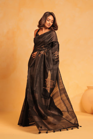 KAVVYA soft & lightweight black color benarasi handloom saree - KAVVYA 