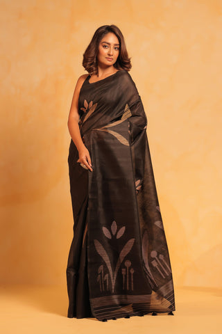 KAVVYA soft & lightweight black color benarasi handloom saree - KAVVYA 