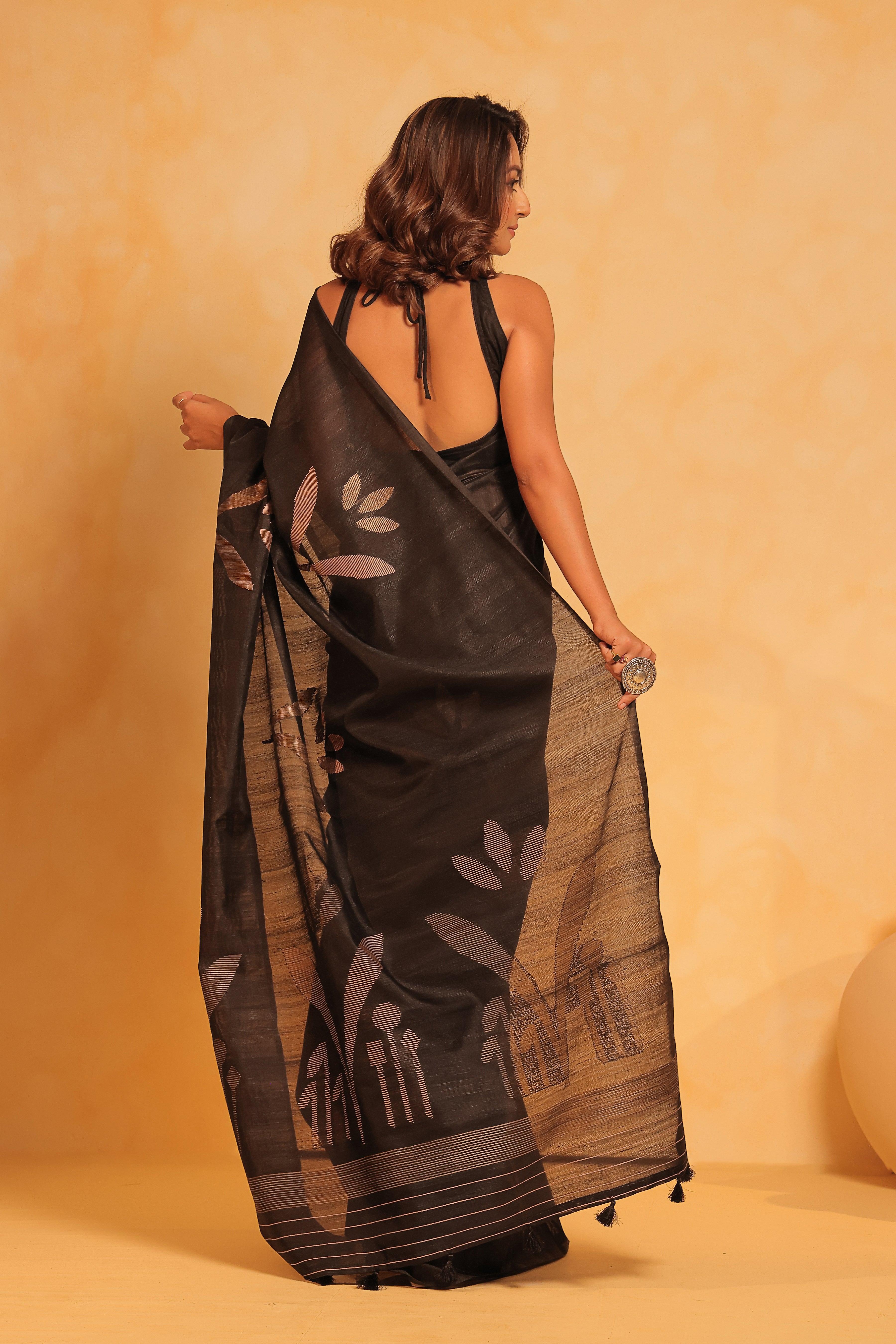 KAVVYA soft & lightweight black color benarasi handloom saree - KAVVYA 