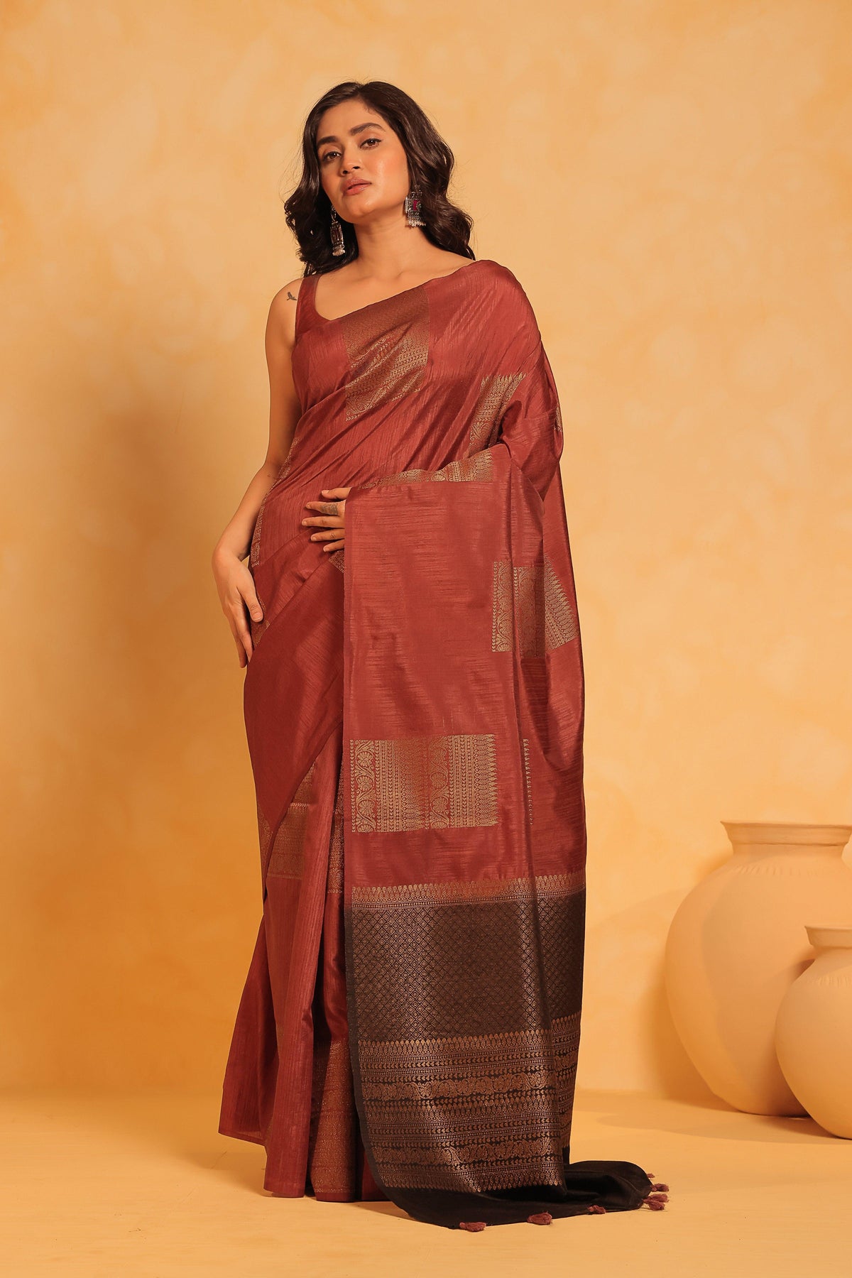 KAVVYA soft and lightweight coffee brown color weaving silk saree - KAVVYA 