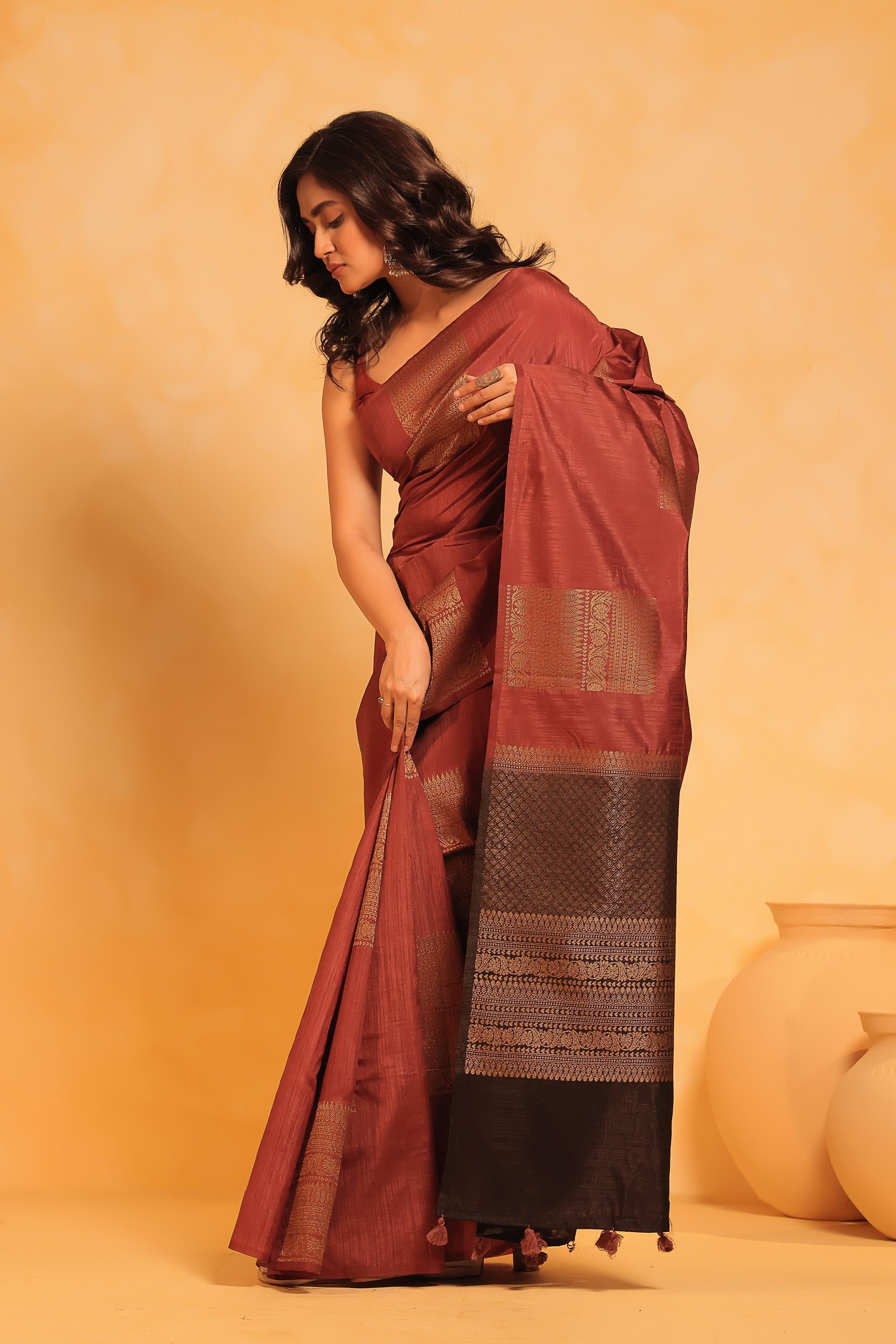 KAVVYA soft and lightweight coffee brown color weaving silk saree - KAVVYA 