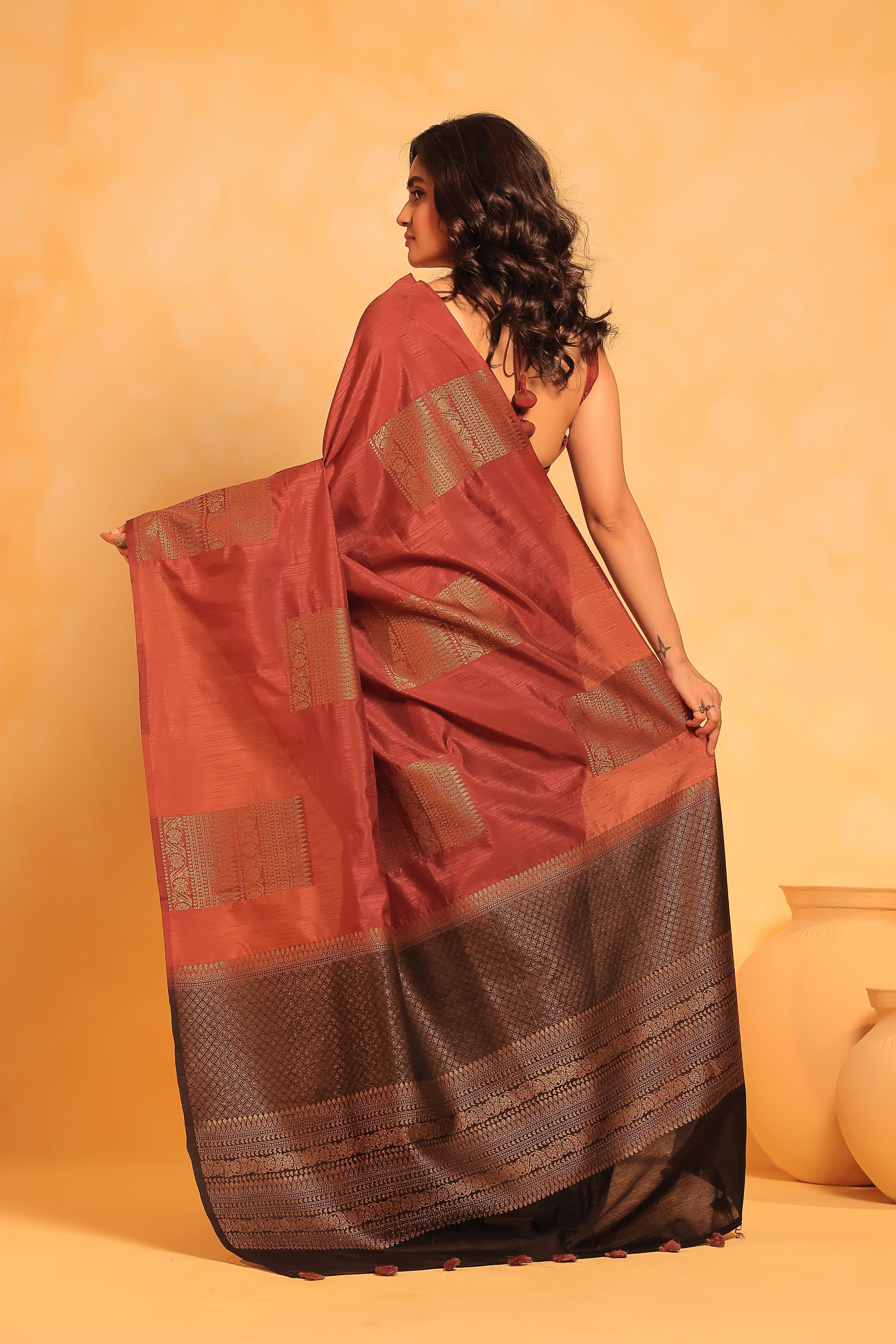 KAVVYA soft and lightweight coffee brown color weaving silk saree - KAVVYA 